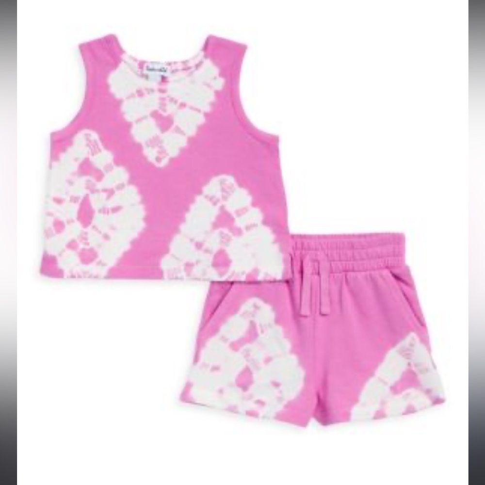 Girls Pink Tie-Dye Tank & Shorts Matching Set